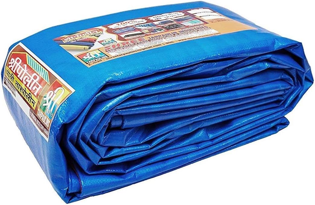 SHREE TARPAULINS Sheets Waterproof 100% Pure Virgin UV Treated 150 GSM Blue Plastic (15 FT X 9 FT)