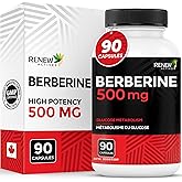 RENEW ACTIVES Maximum Potency Berberine 1000mg Per Serving (2 capsules) - Supports Glucose Metabolism, Energy & Heart Health 