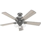 Hunter Fan Company 51019 Crestfield Indoor Ceiling Fan with LED Light and Pull Chain Control, 52", Matte Silver Finish