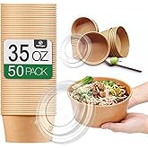 TOPtoper 50 Pack 35 Oz Large Paper Bowls with Lids, Heavy Duty Paper Bowls for Party, Disposable Bowls Bulk Leakproof and Microwave Safe for Hot/Cold Use (35 OZ)