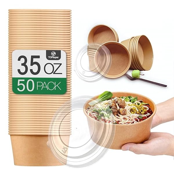 TOPTOPER 50 PACK 35 OZ LARGE PAPER BOWLS...