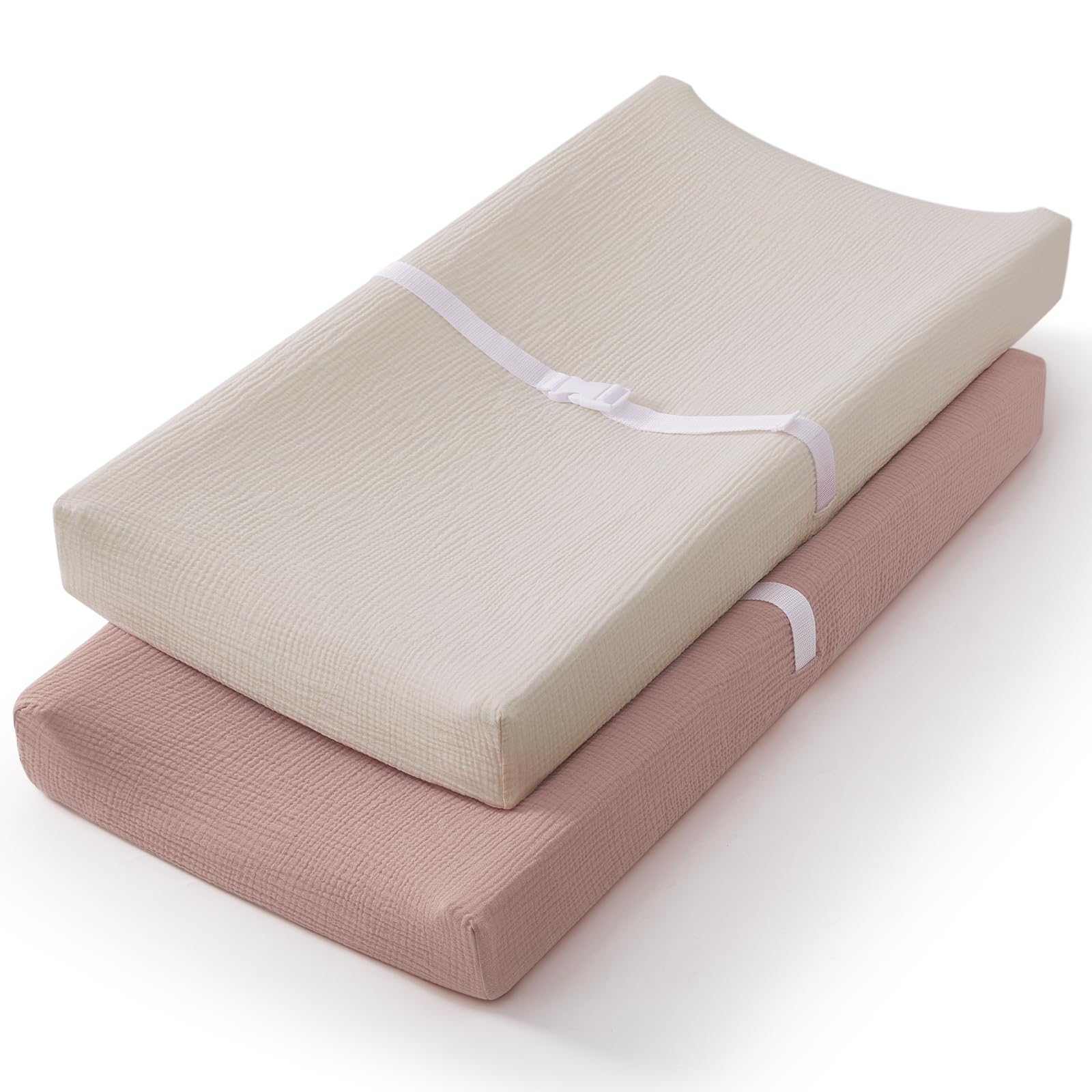 Photo 1 of Blissful Diary Muslin Changing Pad Cover for Girls Boys, Ultra Soft Breathable Cotton, Baby Diaper Change Table Pad Covers, 2Pack (Light Pink&Cream)