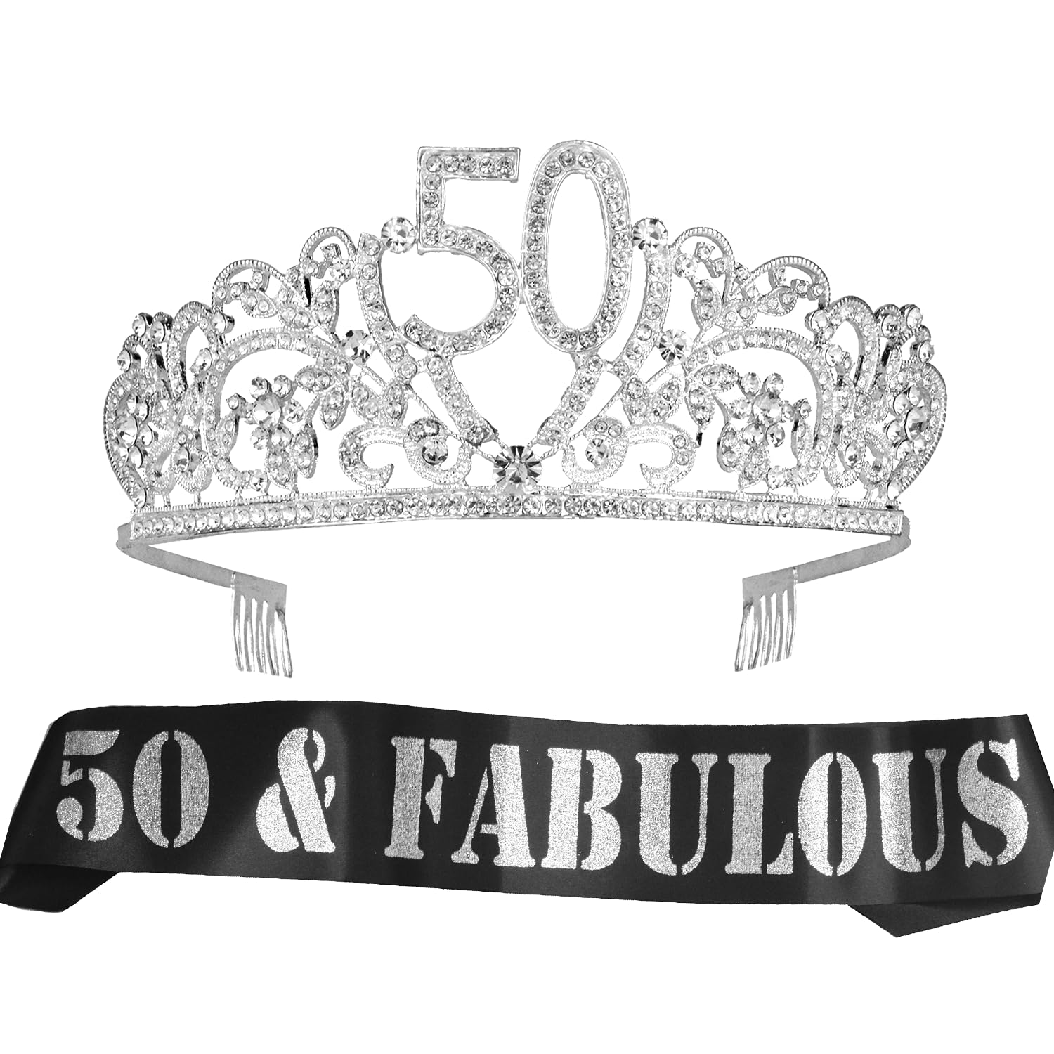 50th Birthday Gifts for Women, 50th Birthday Tiara and Sash, HAPPY 50th Birthday Party Supplies, It's my 50th birthday Glitter Satin Sash and Crystal Tiara/Crown, 50th Birthday Party Decorations