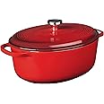 Lodge 7 Quart Enameled Cast Iron Oval Dutch Oven with Lid – Dual Handles – Oven Safe up to 500° F or on Stovetop - Use to Marinate, Cook, Bake, Refrigerate and Serve – Red