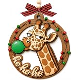 Giraffe Ornament, Animal Christmas Ornaments, Giraffe Gifts for Women | Double-Layer Wooden Ornament - Hanging Loop &amp; Gift Box Included