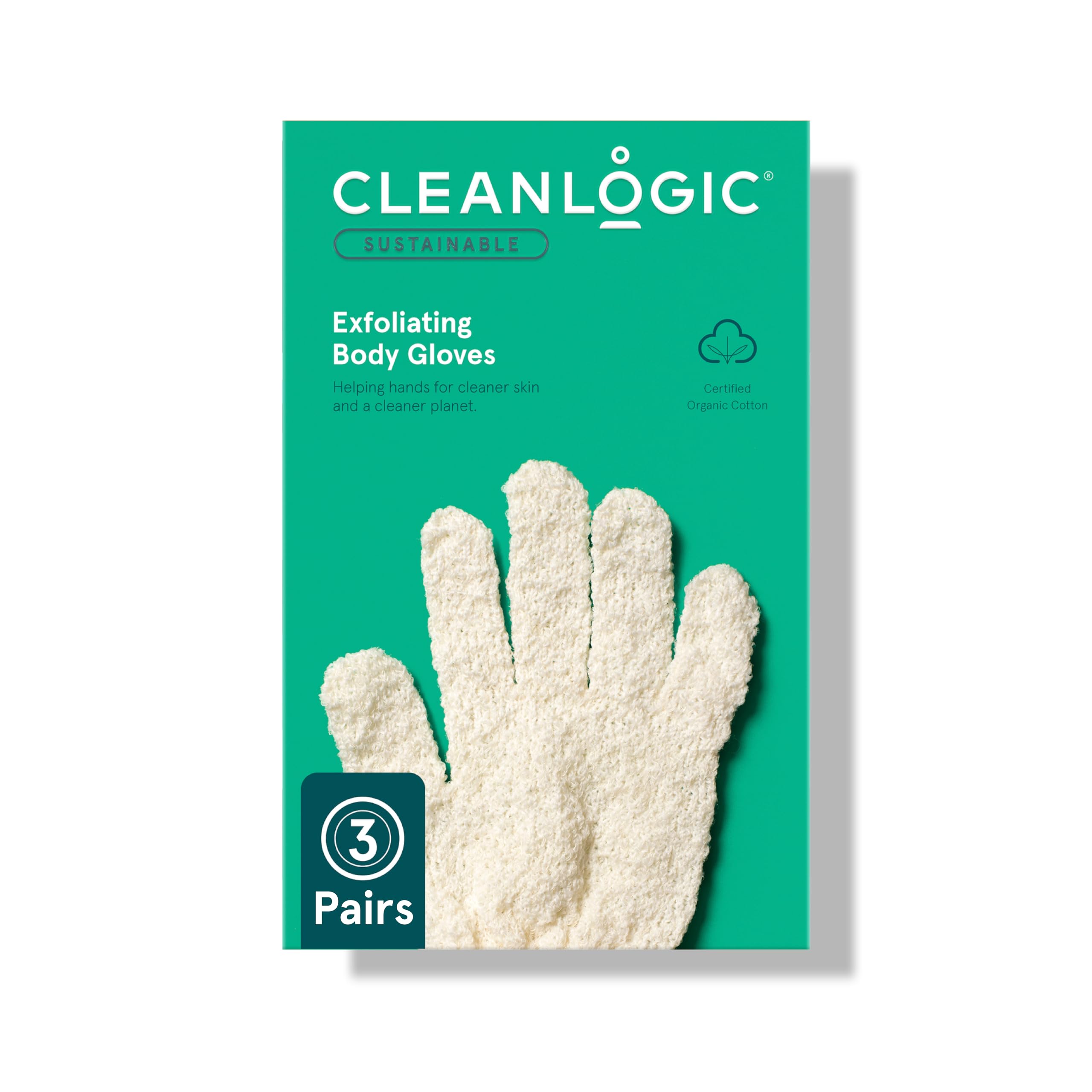 Cleanlogic Sustainable Exfoliating Stretch Bath/Shower Body Gloves, Removes Dry & Damaged Skin, Vegan-Friendly – Pack of 3