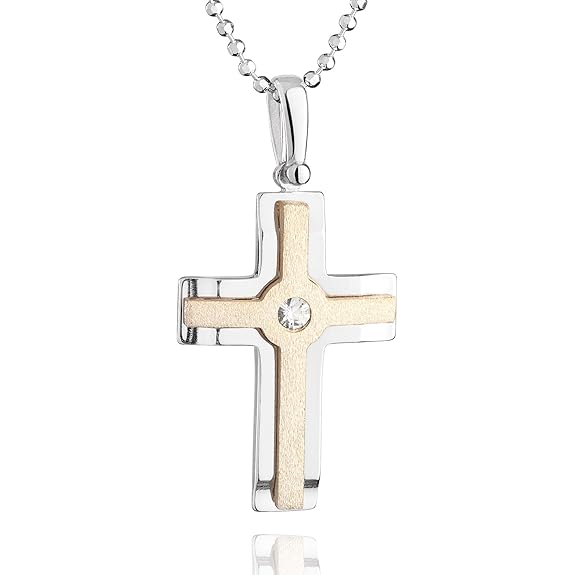 fish - Jungen, Mädchen-Silberkette Sterlingsilber 925 Swarovski Elements Kreuz Anhänger vergoldet