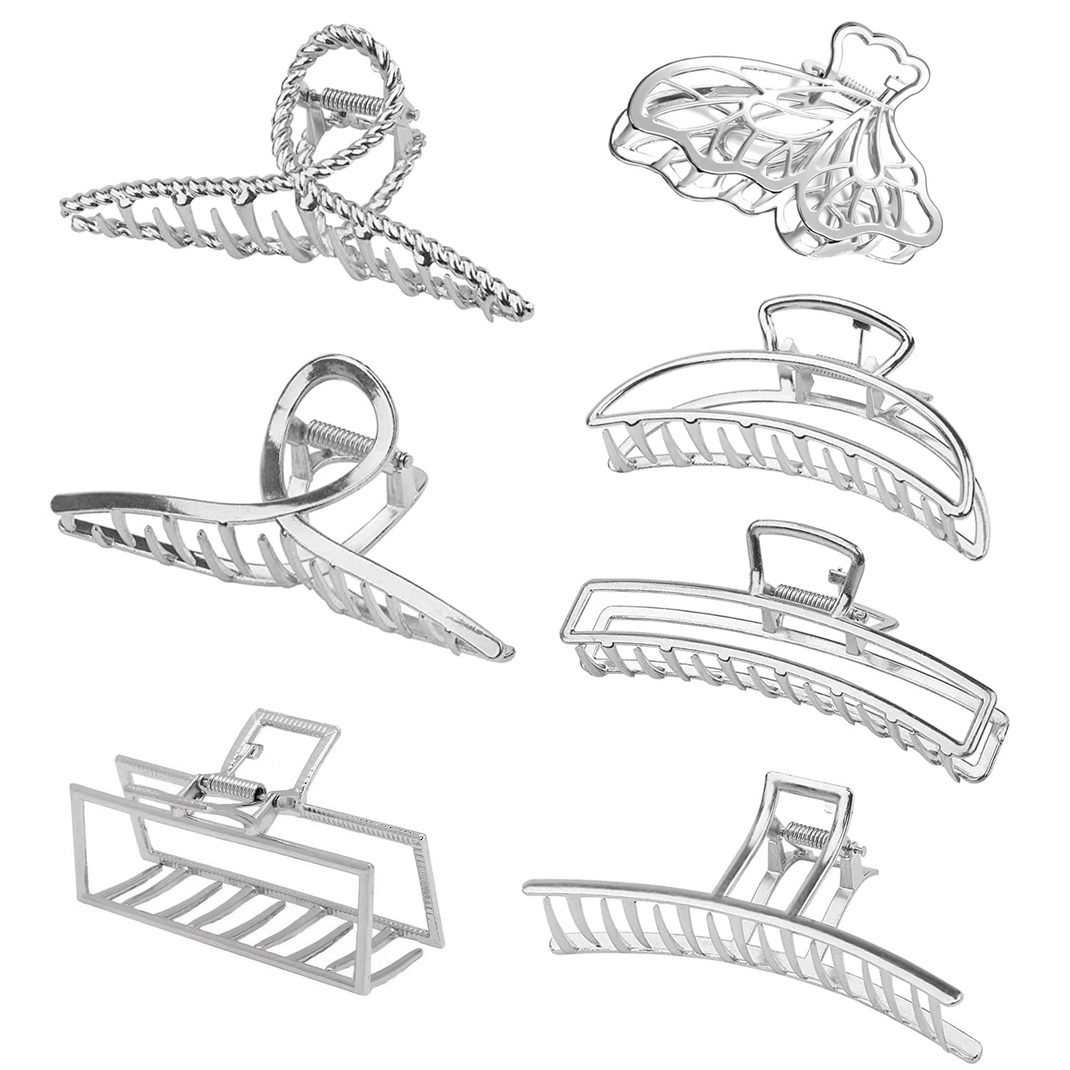 7 Pcs Big Hair Clips, Qveetry Non-slip Hair Claw Clips for Women and Girls, Large Metal Claw Clip for Thick Thin Long Hair | Stylish Hair Accessories(Silver)
