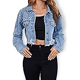AprPith Summer Jean Jacket Women Lightweight Button Down Womens Distressed Denim Shacket Long Sleeve
