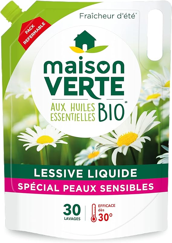 Maison Verte Lessive Liquide Eco Pack Aux Huiles Essentielles Bio Fraicheur D Ete Hypoallergenique Efficace Des 30 Sur Blanc Et Couleurs Format Recharge Refermable 30 Lavages 1 8l