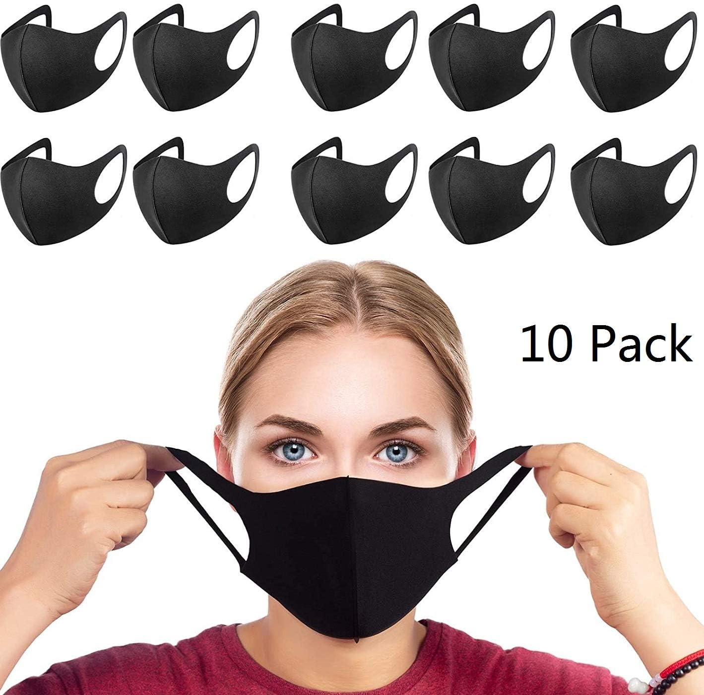 YUSONGIRL 10 Pack Fashion Face Masks Unisex Washable Reusable Black Cotton Mouth Masks Protection from Dust Pollen Pet Dander (Black)
