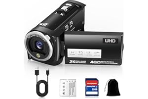 FLATIC 2K Camcorder, 48MP Video Camera, 16X Digital Zoom Vlogging Camera with LED Fill Light for YouTube, 3 Inch 270 Degree Rotation LCD Screen Camcorder with 32GB TF Card and Batterie