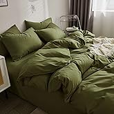 Nanko Queen Duvet Cover Set Olive Green 3pc 90x90 Luxury Microfiber Comforter Quilt Bedding Cover with Zip Closure Ties - Modern Elegant Style for Men and Women Chambray Teen Dark Green Avocado