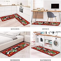 Christmas Kitchen Rugs Set of 2, Red Cartoon Mouse