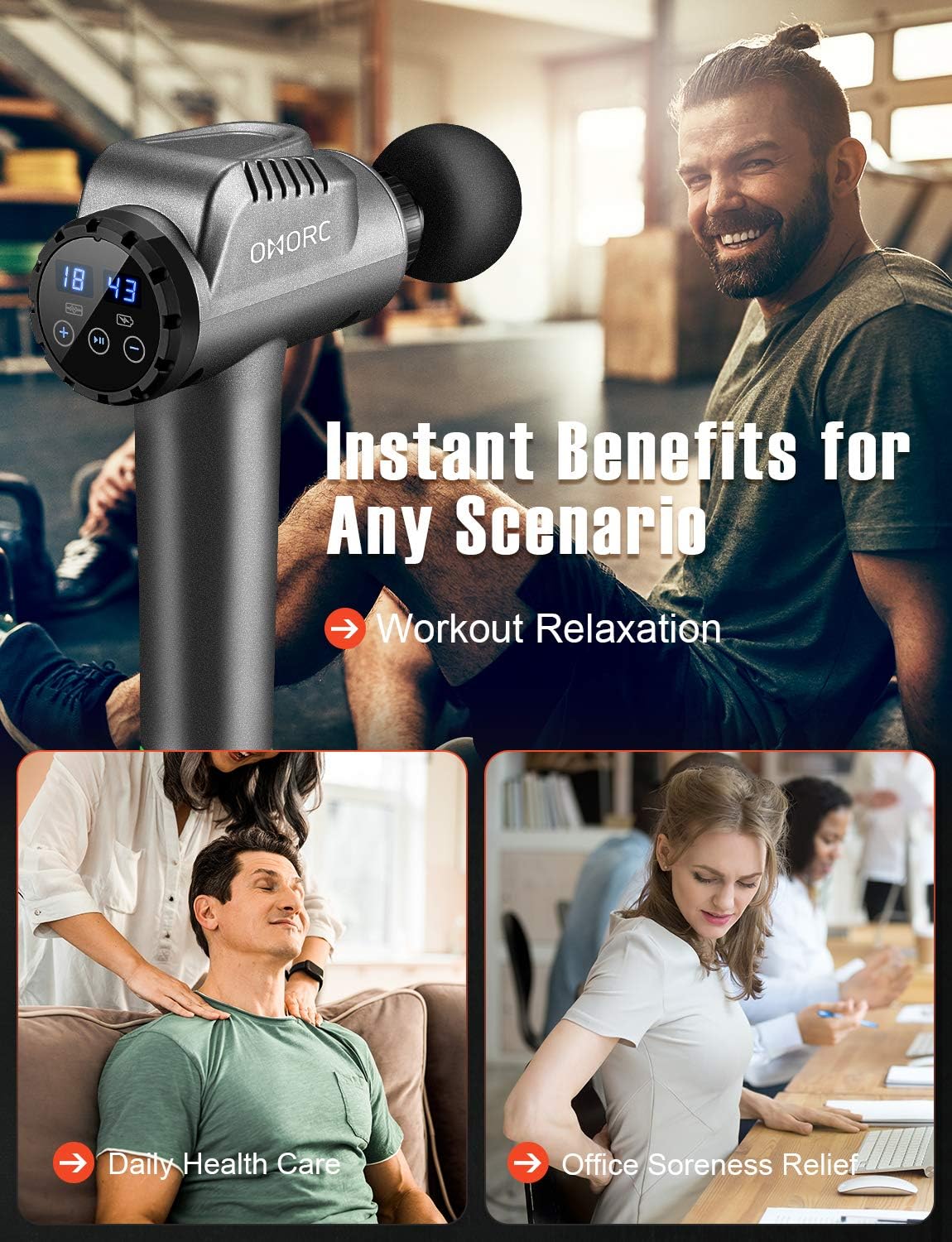 Massage Gun, Deep Tissue Percussion Muscle Massager, Handheld Electric Massager for Muscle Soreness Relief with 30 Adjustable Speeds, 6 Massage Heads, Storage Box, for Home, Gym and Office: Health & Personal Care