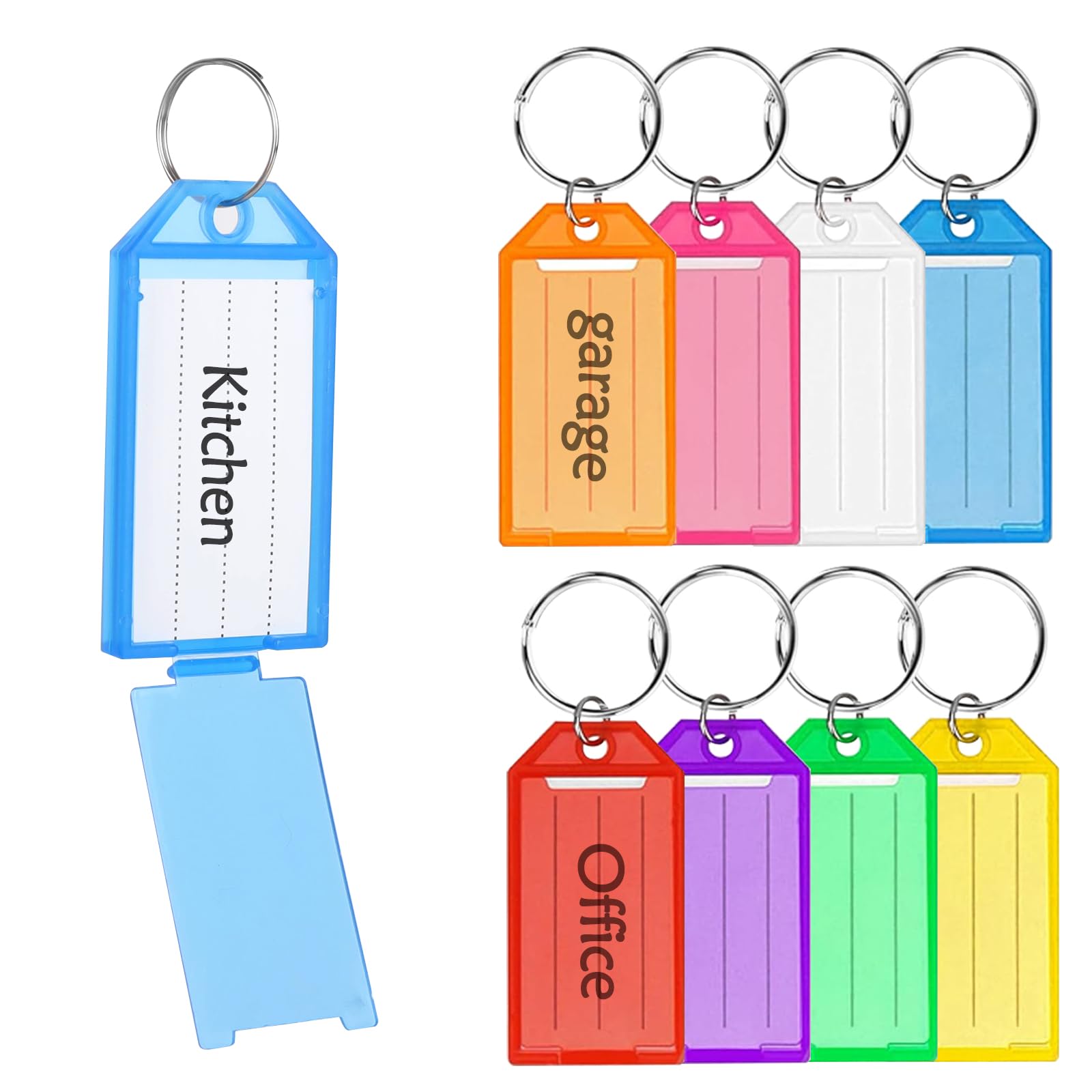 48Pcs Heavy Duty Key Tags with Labels Set - Plastic Key Fobs with Ring, 8 Colors, Includes Extra Paper, Ideal for Name Tags, ID/Pet/Luggage/Memory Stick Tag