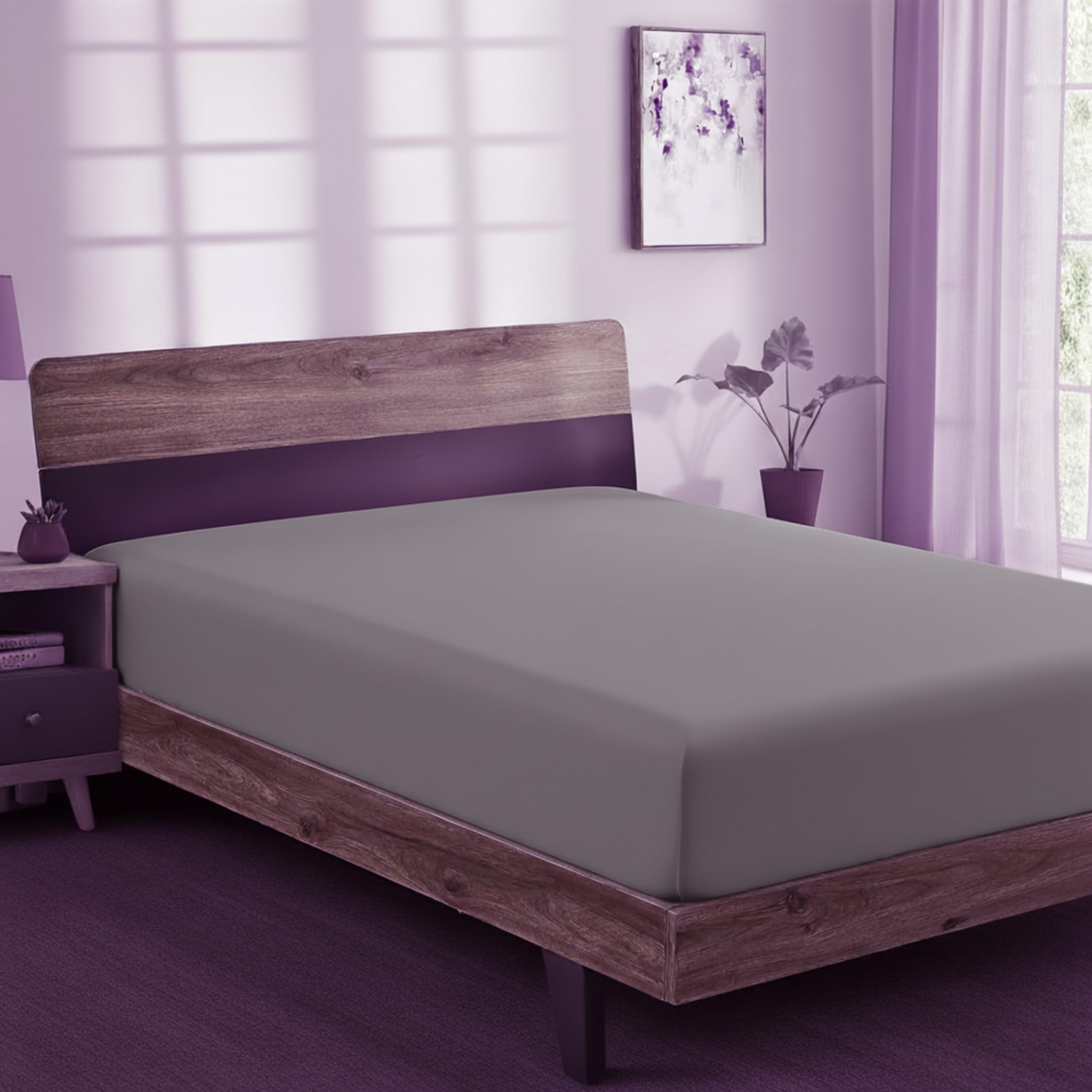 adsin Fitted Sheet Super Soft Deep Deep Pocket 10 inch (25 cm) Soft Brushed Microfibre Fabric Wrinkle and Fade Resistan Fitted Sheet Grey (Double)