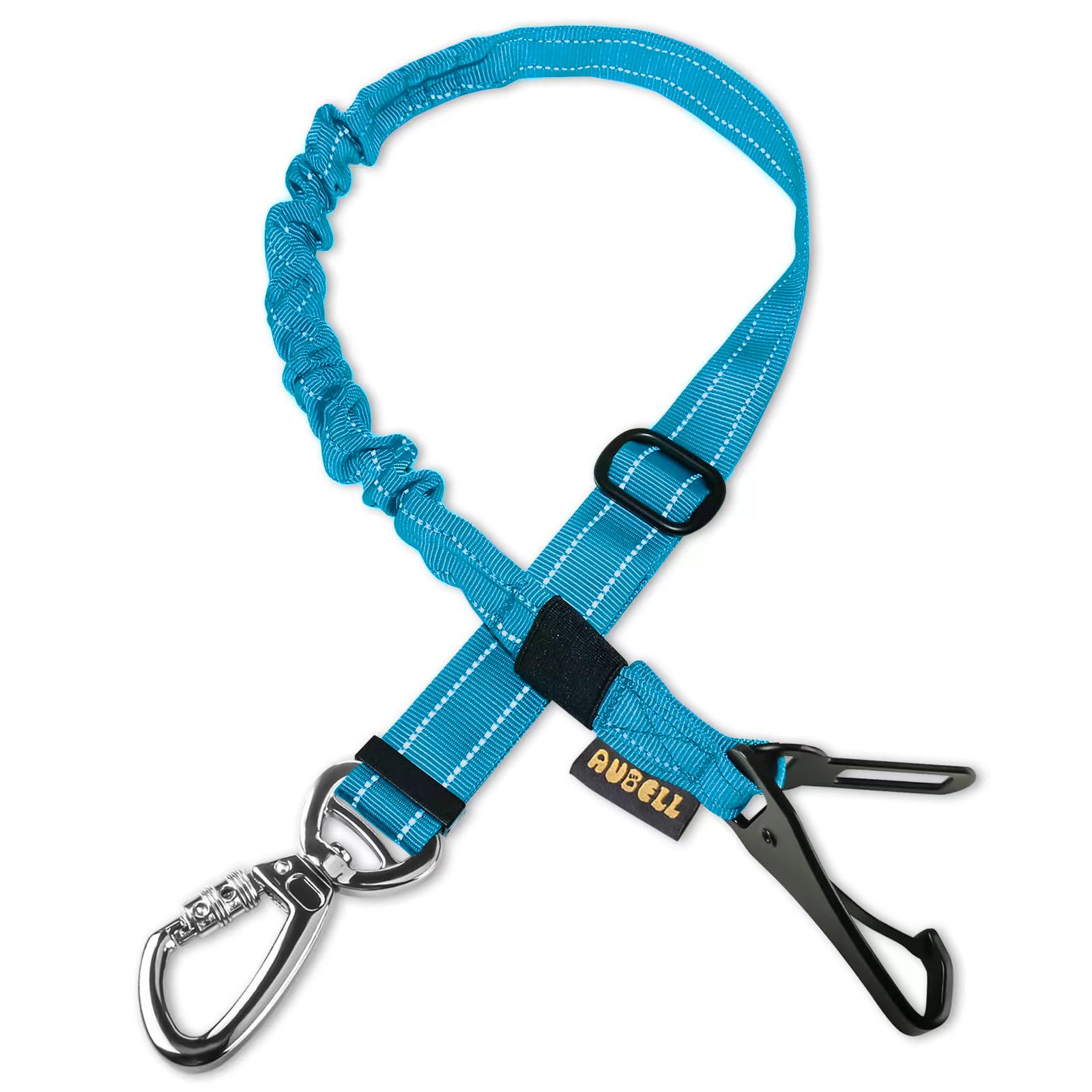 AUBELL Dog Seat Belts for Cars UK,Updated 3-in-1 Adjustable Reflective Bungee Dog Car Harness Tether with Clip Hook Latch & Buckle, Swivel Zinc Alloy Carabiner,Blue — image 1
