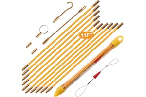 KOOTANS 11FT Fiberglass Running Electrical Wire Cable Glow Rods Wire Pulling Tools Fish Tape Cable Puller Through Wall Snake Fish Rods Kit with Different Attachments