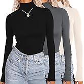 Ekouaer Womens 3 Piece Turtleneck Long Sleeve Shirts Lightweight Basic Slim Fit Soft Thermal Underwear Tops