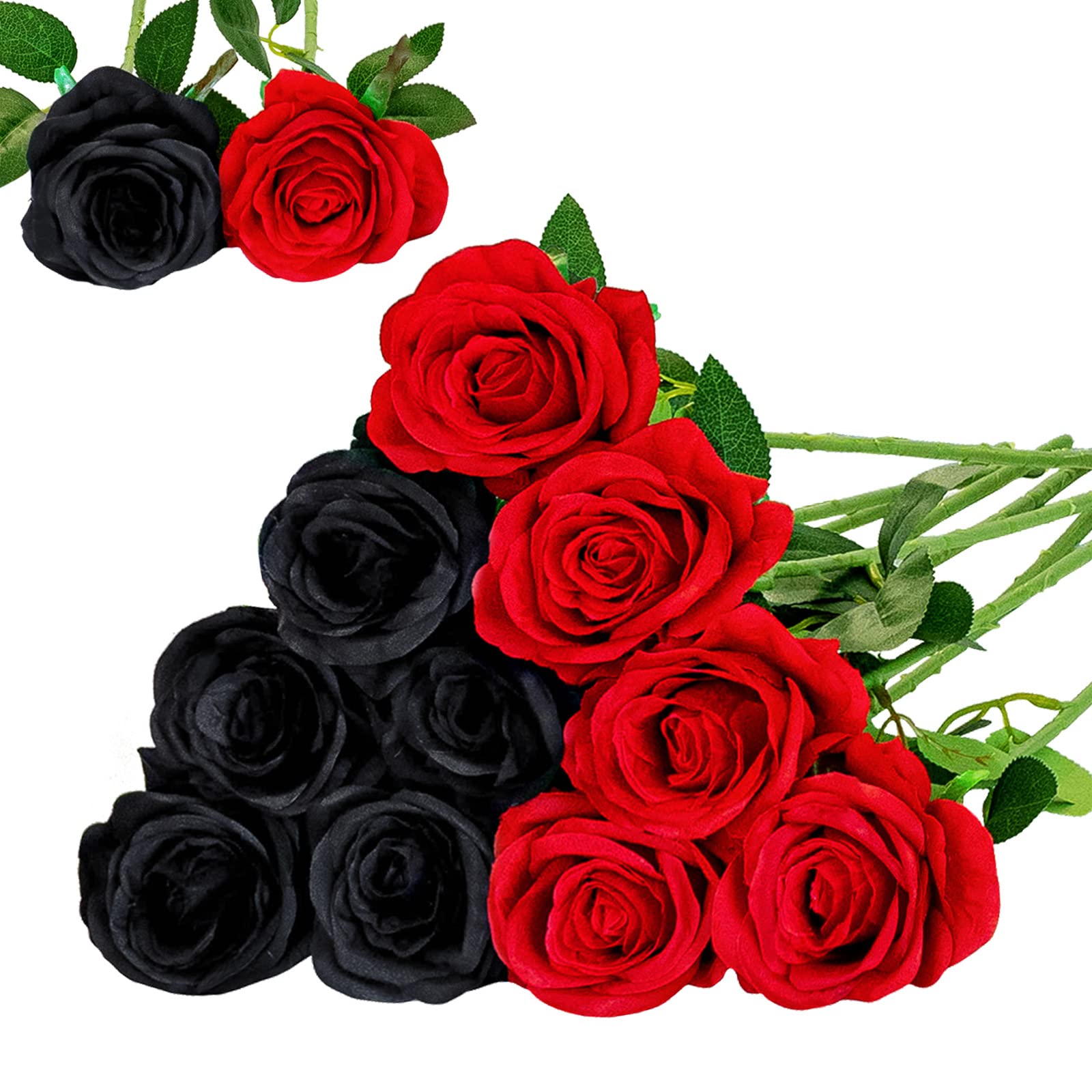 Floralsecret 12 Pcs Artificial Silk Roses Flower Bouquet Faux Flowers Home Wedding Party Decor(Black,Red)