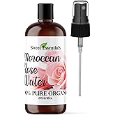 Premium Organic Moroccan Rose Water - 8oz w/Sprayer - Imported from Morocco - 100% Pure (Food Grade) No Oils or Alcohol. Perfect for Reviving, Hydrating & Rejuvenating Your Face & Neck