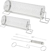 DRELD Stainless Steel Rolling Grill Basket Set w/ Forks for Veggies Meat Fish view 1