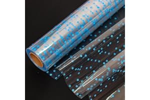 CMFYHM Clear Cellophane Wrap Roll (34" x 100'Ft) Blue Polka Dot Cellophane, Transparent Wrap for Treats, Gifts, Baskets, Flowers, Birthday Party, Easter, Christmas Decorations
