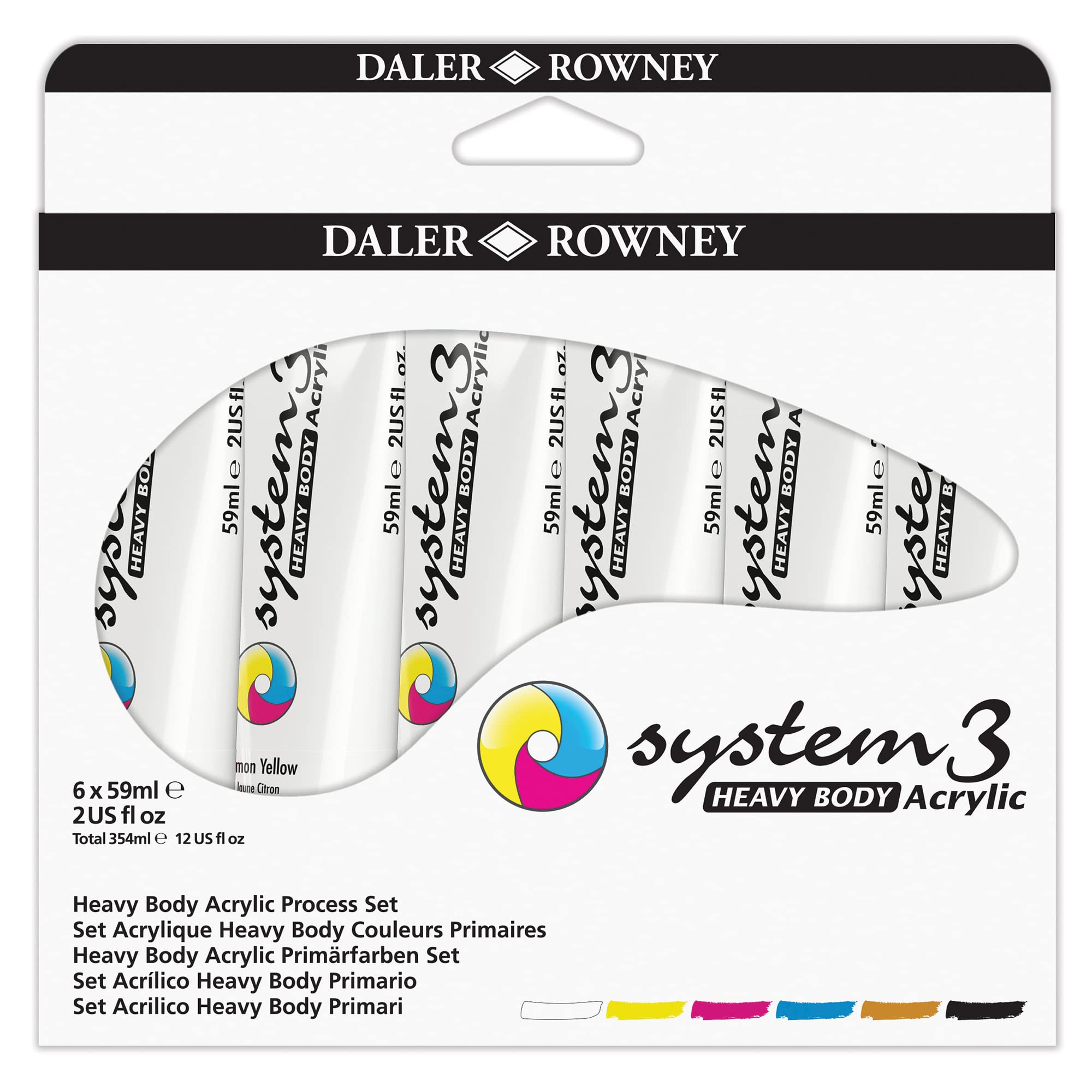 Daler-Rowney System3 Heavy Body Acrylic Set, 6 x 59ml Tubes, Assorted Vibrant Colours, Impasto Technique, Multi-Surface, For Professional Artists & Students
