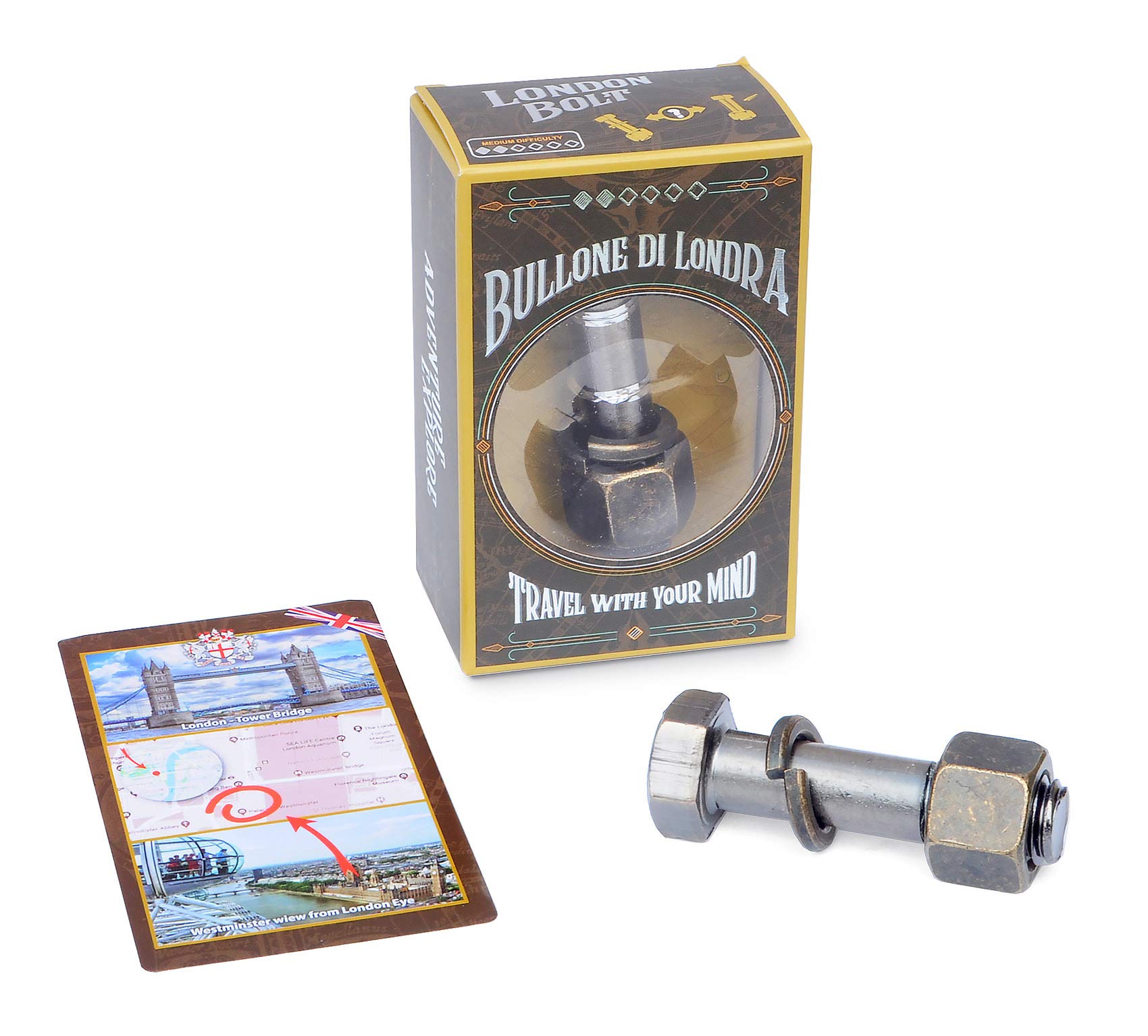 Logica Puzzles Art. London Bolt - Metal Brain Teaser - Difficulty 2/6 Medium - Cast Puzzle - Travellers Collection