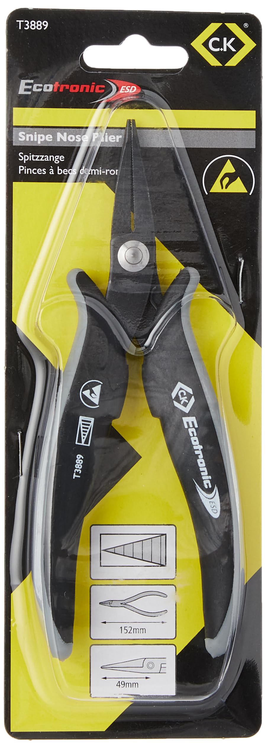 C.K T3889 Ecotronic ESD Long Snipe Nose Pliers, Black