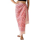 100% Cotton Sarong Coverup for Women Indian Hand Block Print Swimsuit Pareo Wrap Skirt Beach Bikini Cover Up Long (73" x 43")