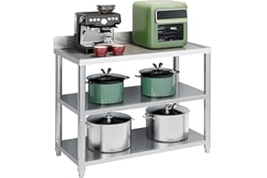 KINGBO Heavy Duty Free Standing Stainless-Steel Commercial Restaurant Kitchen Work Table, Prep & Utility Workbench with Double Storage Shelves Rack Indoor Outdoor (39.3in)