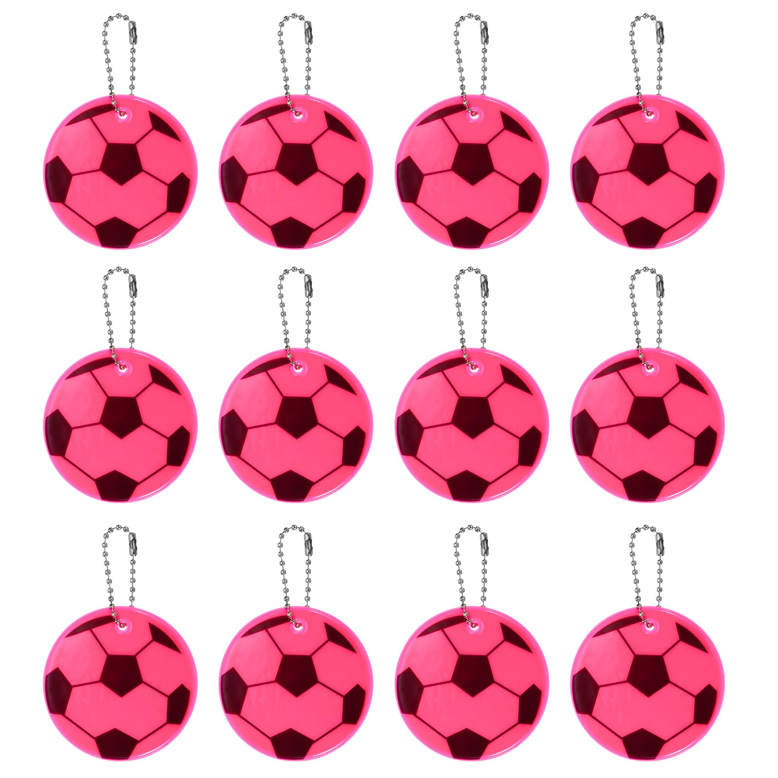 PATIKIL Reflective Keychain Tags, 12 Pack Reflective Football Pendant PVC High Visibility Reflector Tags Waterproof Safety Reflector for Backpack Handbag, Pink