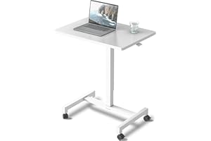 JXINONT Overbed Tables Adjustable Pneumatic Computer Desk Laptop Rolling Tray Table,Medical Overbed Table,28"x19"(White)