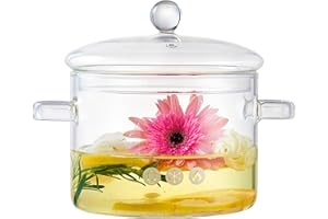 64oz/1900ml Clear Glass Simmer Pot for Cooking on Stove with Lid, Glass Saucepan Cookware Set for Pasta Noodle, Soup, Milk, B