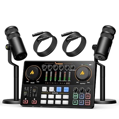 MAONO Podcast Equipment Bundle for 2: Audio Interface Mixer with 2 XLR Dynamic Mic Noise Reduction Podcast Streaming MaonoCaster E2 Gen2C