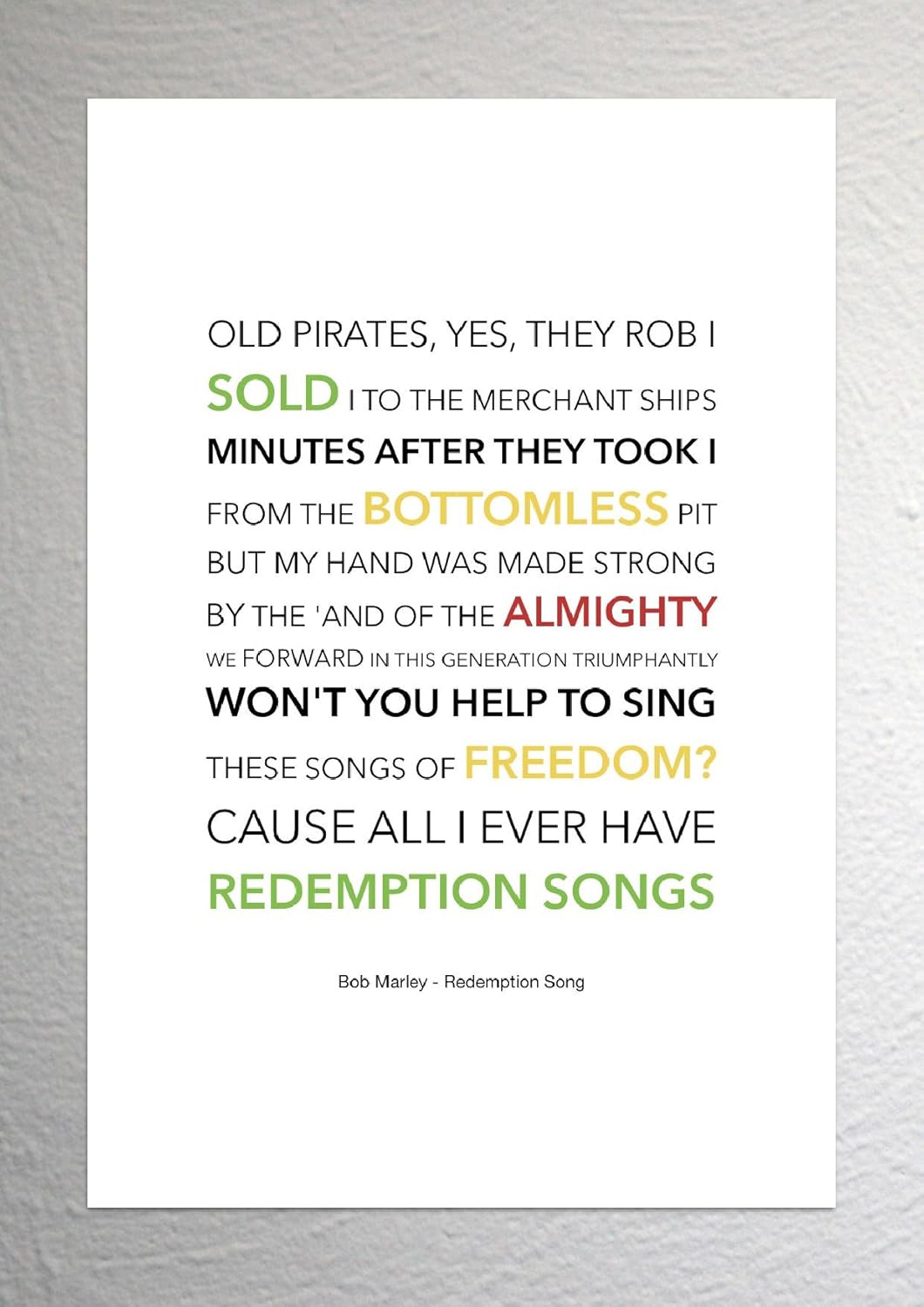 Bob Marley Rasta Colours Redemption Song Funky Lyric Art Print Size Amazon Co Uk Kitchen Home