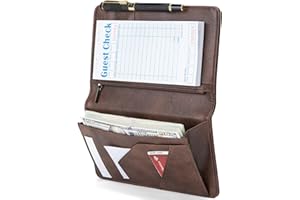 BECEERE Server Book with Zipper Pocket and Magnetic Closure, Server Books for Waitress, Leather Waitstaff Organizer with High Volume Money Pocket, Fit Server Apron (Coffee)