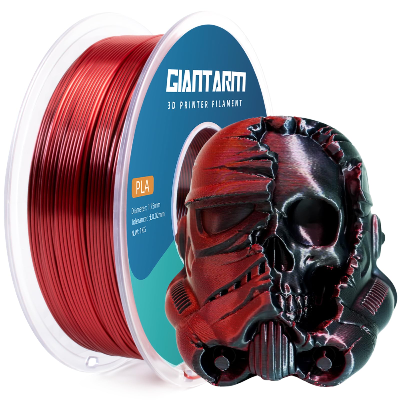 GIANTARM Dual Silk PLA Filament 1.75 mm, 3D Drucker PLA Silk Filament 1 kg/Spule, zweifarbig Rot+Schwarz