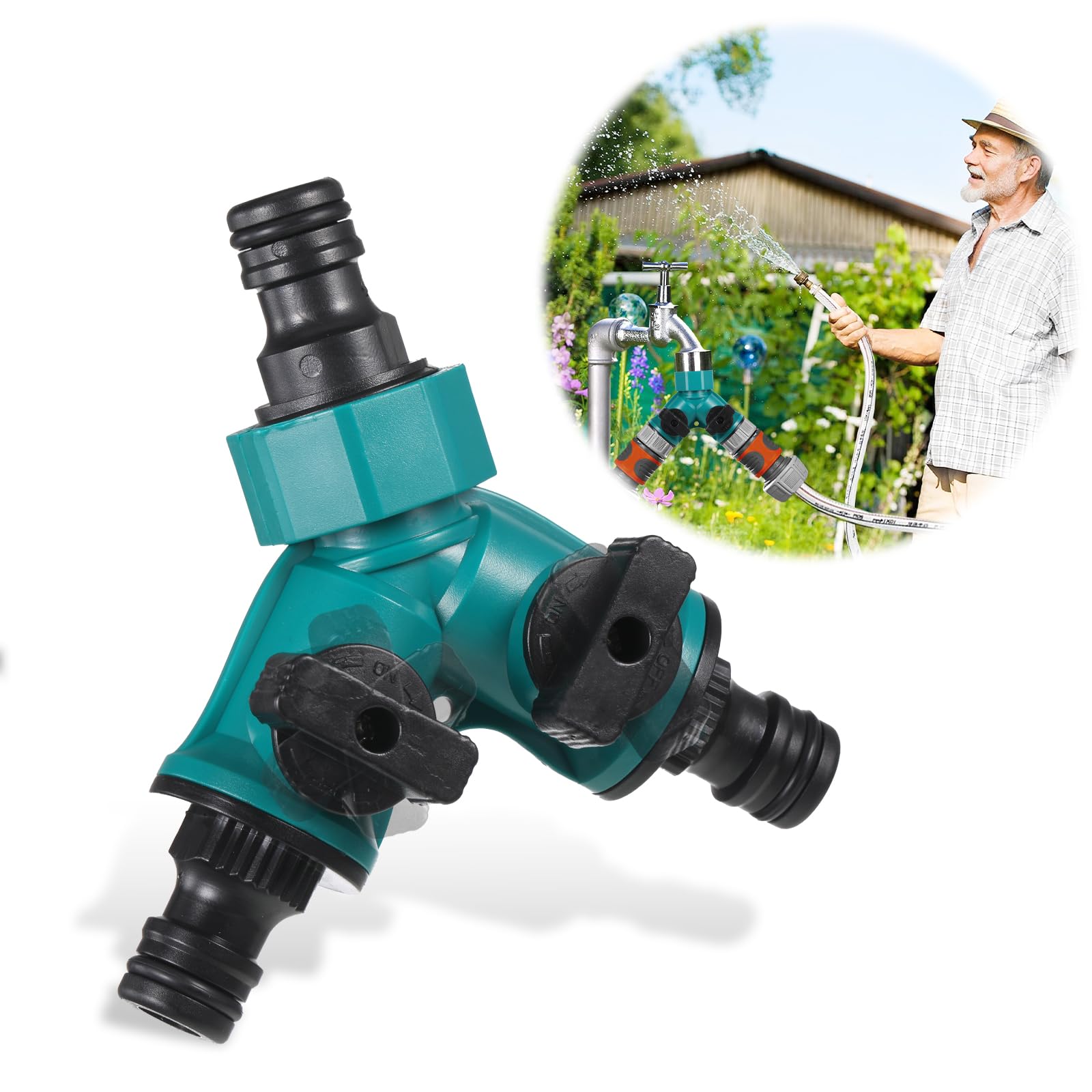 2 Way Hose Pipe Connector, Garden Hose Splitter Tap Splitter Y-Splitter Connection with Individual On/Off Valves, Hose Connectors, 2 Way Garden Water Pipe Connectors for Irrigation Garden Kitchen