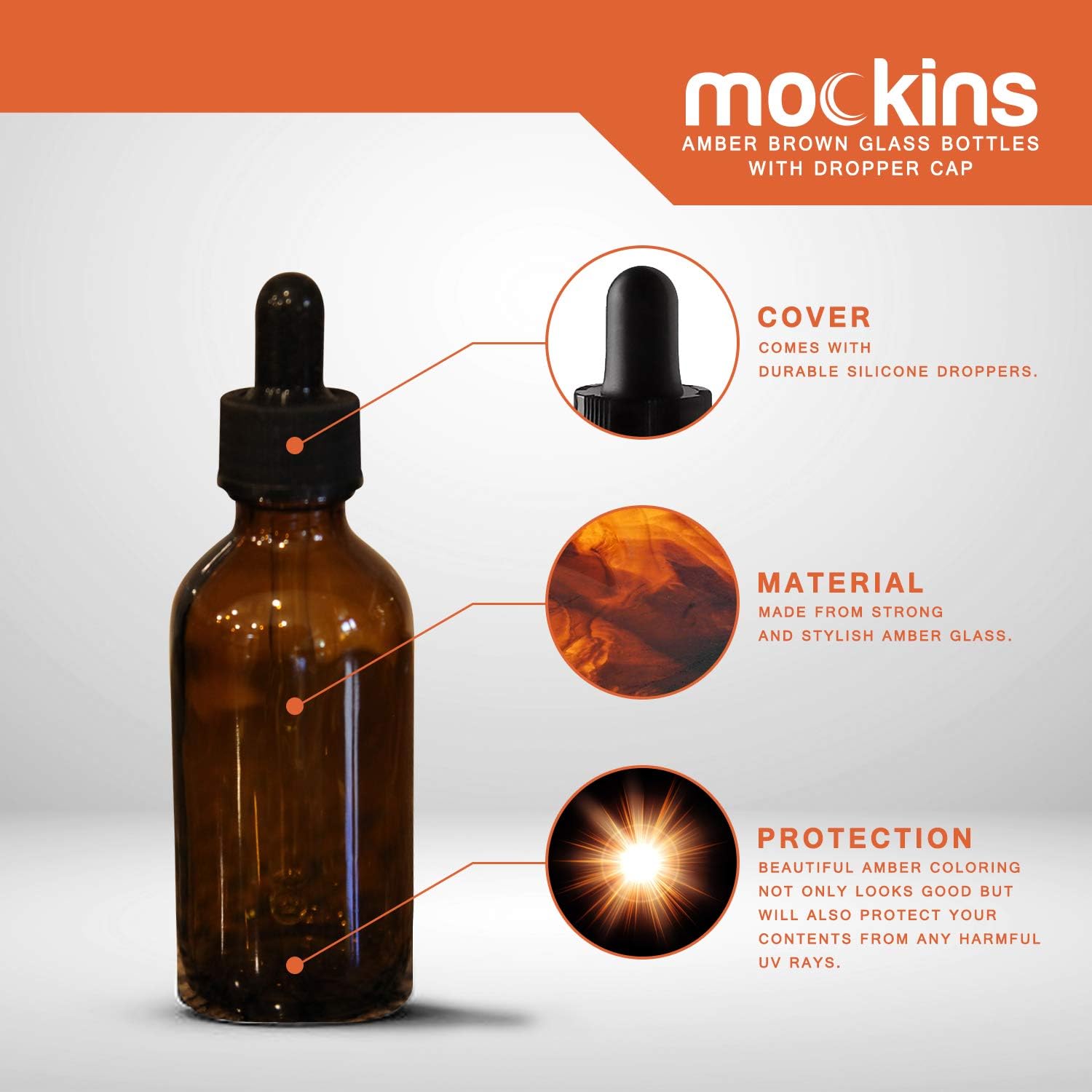 Mockins 24 pack Amber 2 Oz Glass Dropper Bottles | The Amber Glass Bottles Includes a Dropper & Funnel and Brush with Bonus Labels to Mark Each One: Home Improvement