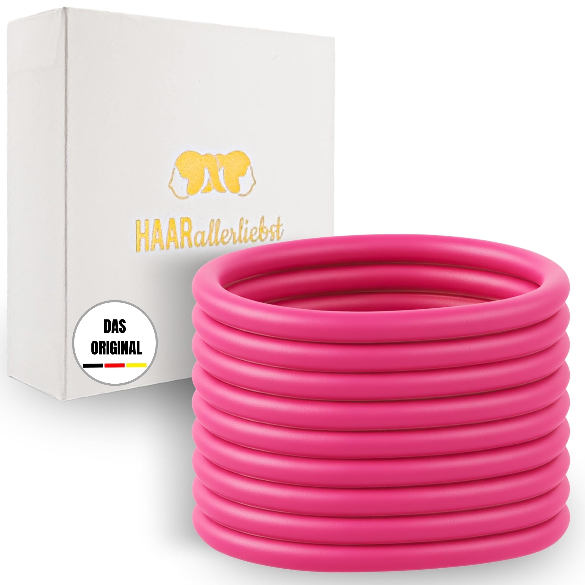 HAARallerliebst Silicone Hair Bobbles (Pack of 9) Pink 5 cm with Box for Storage (Hair Bobbles: Pink; Box Colour: White)