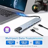 Avigers USB C Hub Ethernet Adapter 8 in 1 100W PD 4K SD/TF USB-C port view 5