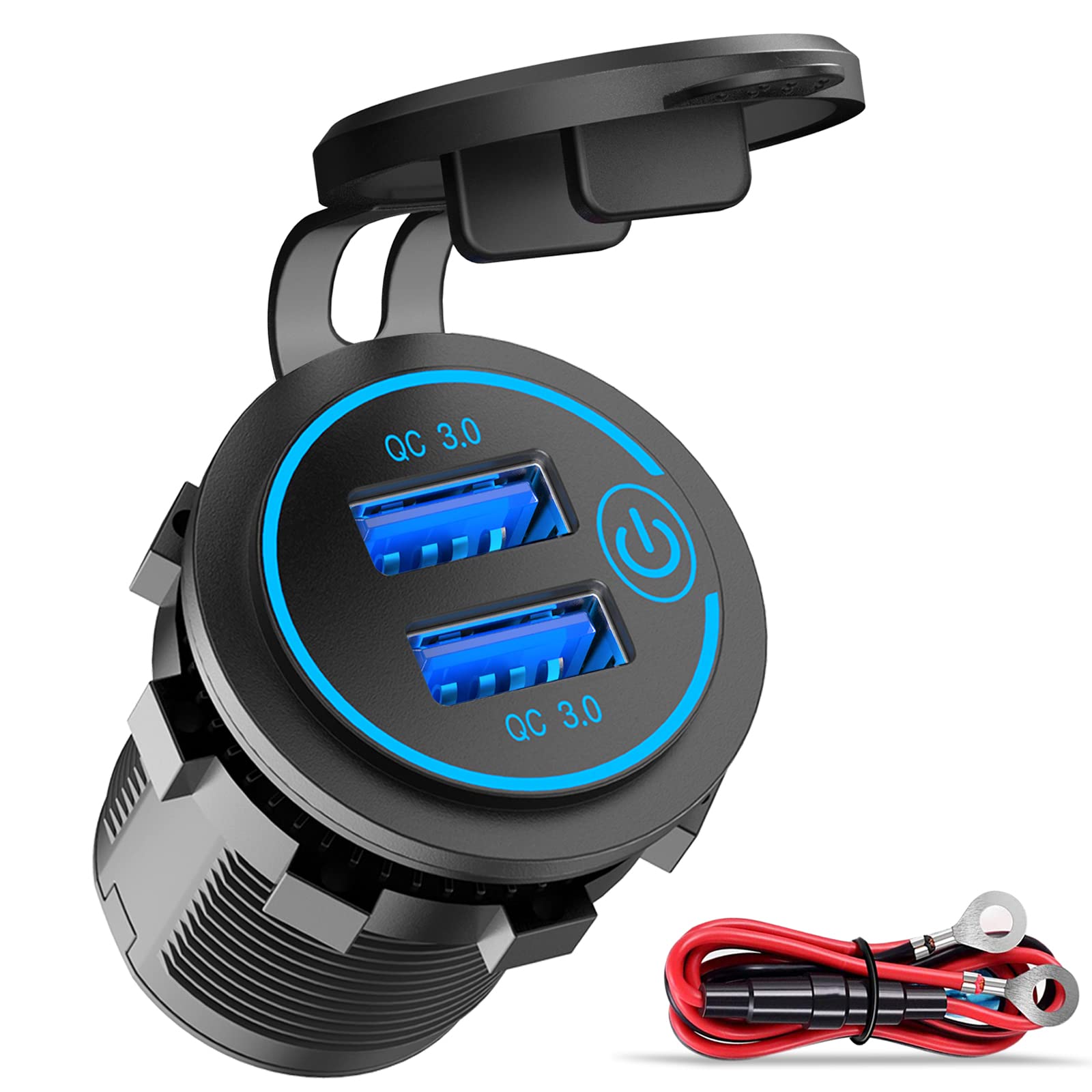 Photo 1 of QC3.0 Dual USB 12V Outlet with Touch Switch: 12 Volt Marine Socket Golf Cart USB Port DC Car Charger Waterproof Power Adapter Cigarette Lighter Mount Fast Charge for Boat Motorcycle ATV RV