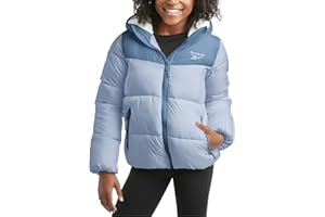 Reebok Girls Puffer Jacket - Heavyweight Poly Taffeta Insulated Zip Up Winter Coat for Girls with Sherpa Lined Hood & Pockets