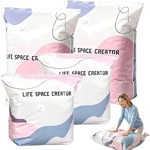 No-Pump Vacuum Storage Bags 3D Cube Space Saver Bags (4PCS, 2M+2L) | Pump-Free Vacuum Seal Storage Bags for Clothes Bedding C