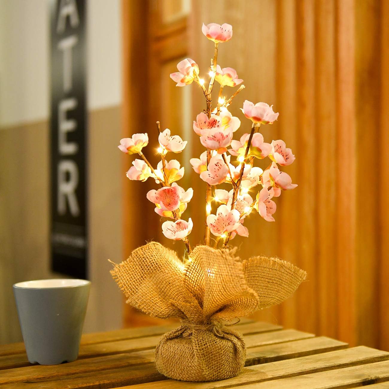 Vanthylit 1.5FT 20LT Pink Peach Blossom Tree with 20 LED Fairy Lights,Battery Operated Small Pre-lit Tree for Home Decoration …