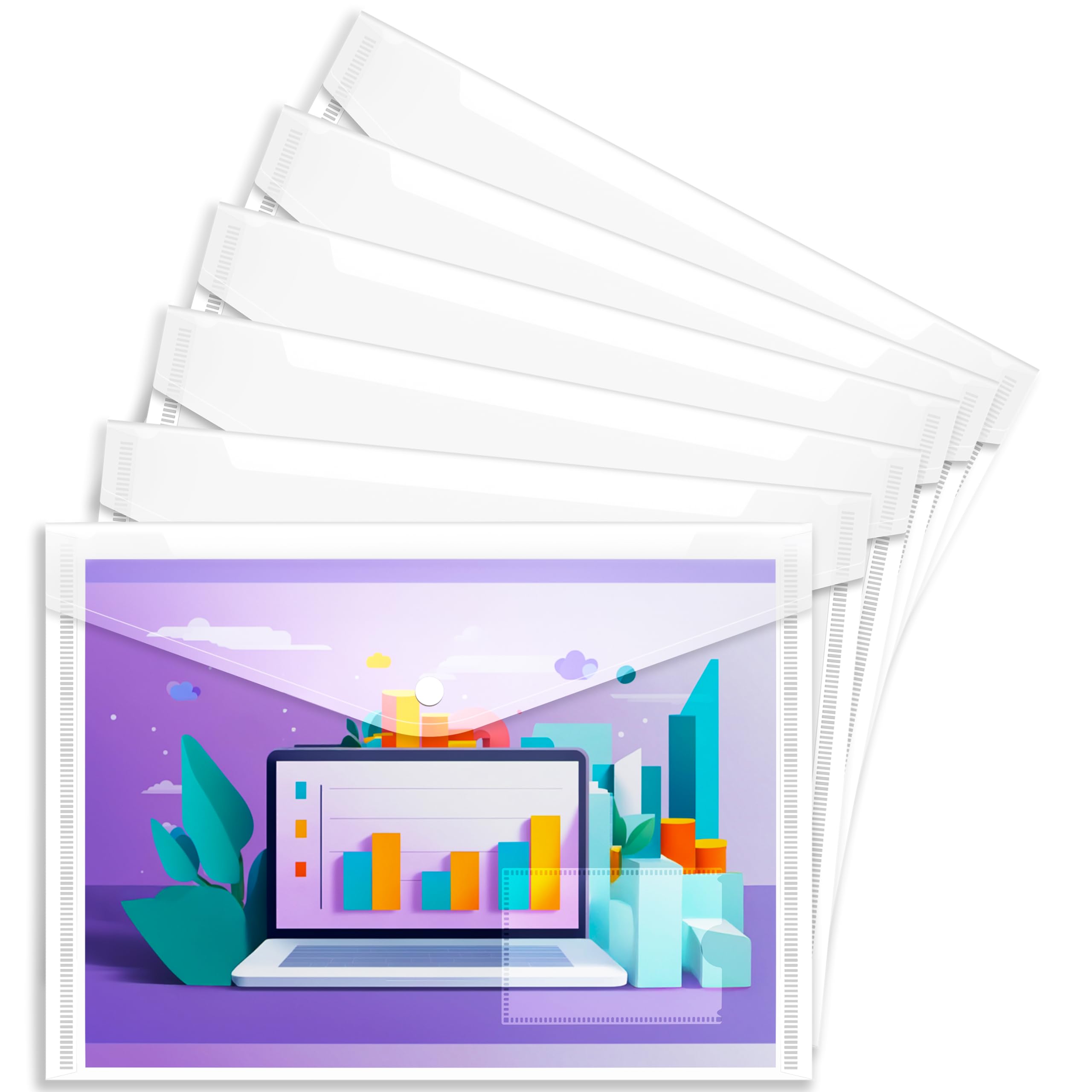 Clear Plastic Wallets A4 Popper Wallets Document File Folders for Paperwork A4 Plastic Envelopes Wallet, Pack of 6