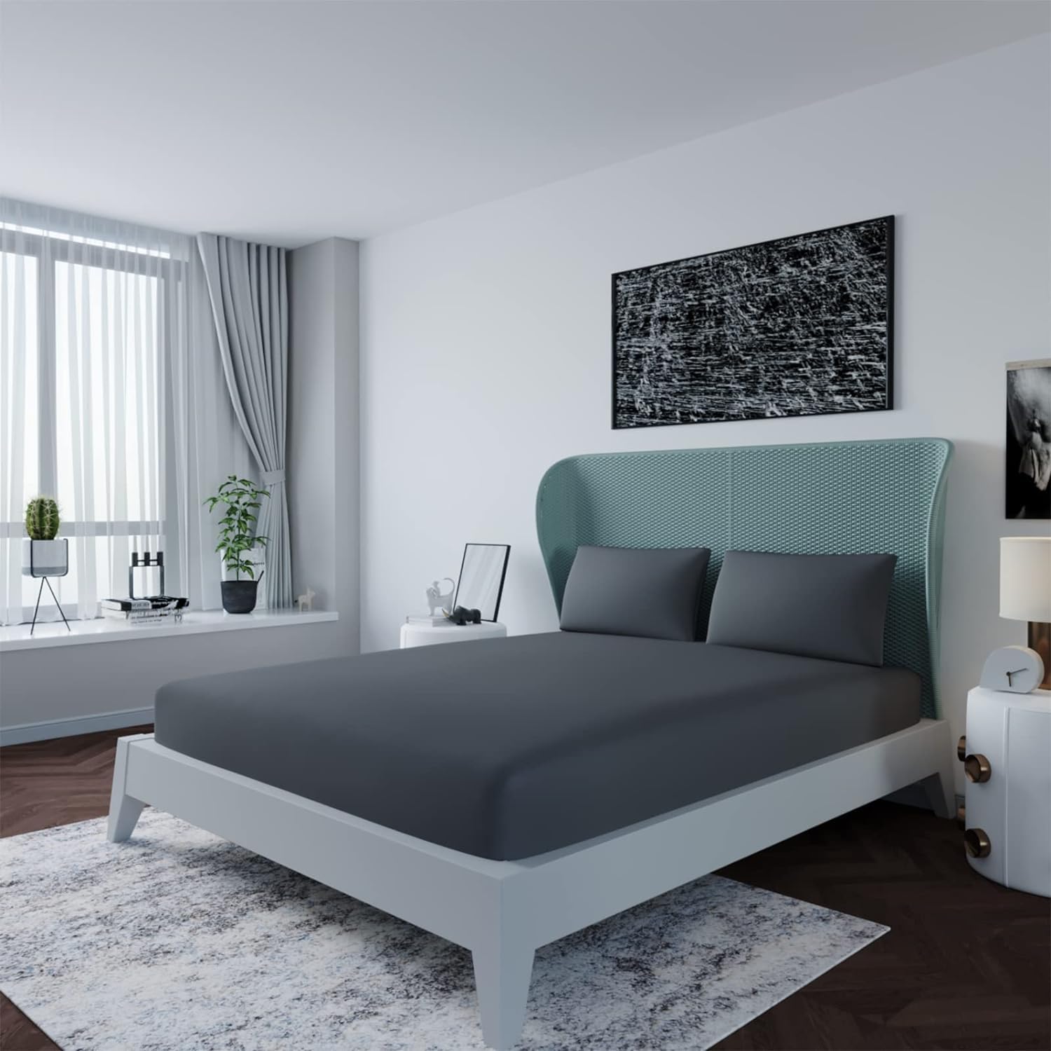 LivinEase Cotton Blend Double Fitted Sheet- 26cm/10Inch Deep Fitted Sheets- Bobble Free, Ease Care, Soft & Comfortable Double Bed Sheets (Charcoal/Grey, Double)